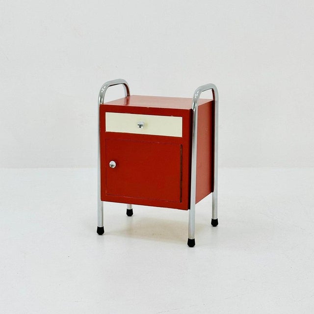 Bauhaus Nightstand with Drawer in Red and White, 1970s For Sale - Image 11 of 11