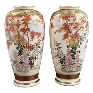Large Late Meiji Satsuma Vases by Maruni, Set of 2 For Sale