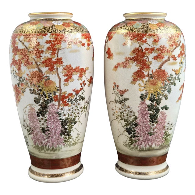 Large Late Meiji Satsuma Vases by Maruni, Set of 2 For Sale