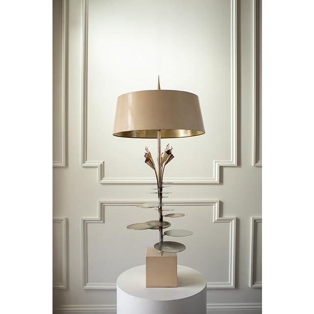 1970's Hollywood Regency French Lilly Pad Table Lamp, Maison Jansen Style For Sale - Image 9 of 10