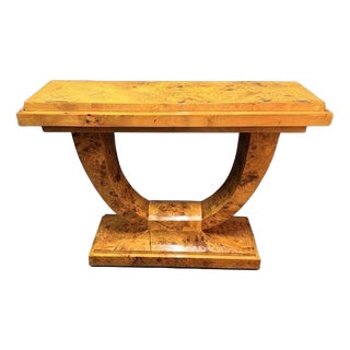 Art Deco Style Burl Walnut Console Table For Sale