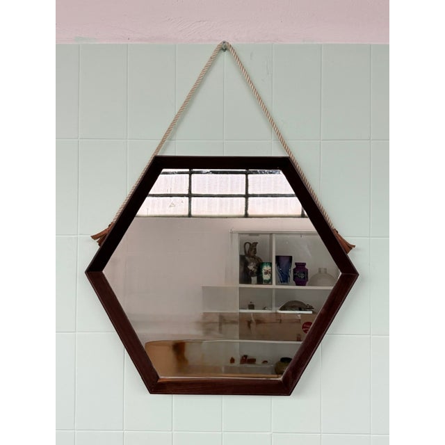 Hexagonal Italian Mirror with Teak Frame, 1950s For Sale - Image 12 of 12