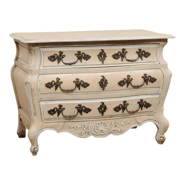 Early 20th Century French Bombé Carved & Painted Wood Commode For Sale
