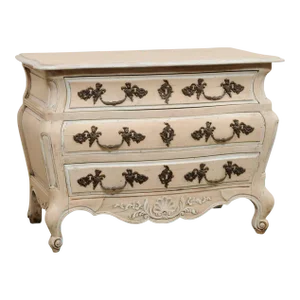 Early 20th Century French Bombé Carved & Painted Wood Commode