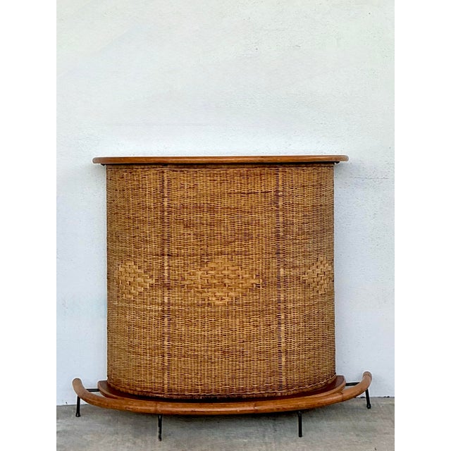 Brown Vintage Diamond Weave Dry Bar For Sale - Image 8 of 12