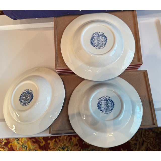 Ironstone China 1970s Liberty Blue “Old North Church” Serving Bowls | English Ironstone Americana Collection - Set of 3 For Sale - Image 4 of 9