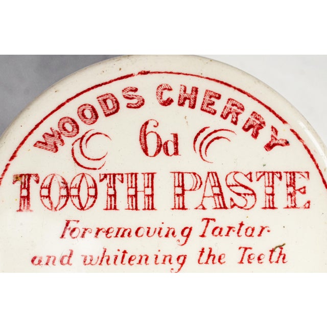 Victorian Neat Antique Victorian Woods Cherry Tooth Paste Pot Lidded Advertising Jar Plymouth England Home Decor For Sale - Image 3 of 9