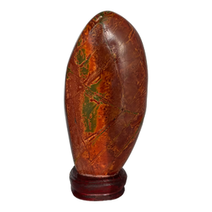 Large Mid-Century Chinese Red and Green Jasper Stone Mounted on Solid Wood