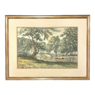 Antique 19th Century Hudson River Landscape by J. W. Bell, American Pastoral Scene With Cattle For Sale