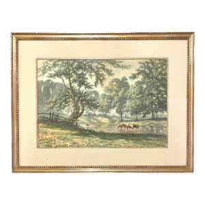 Antique 19th Century Hudson River Landscape by J. W. Bell, American Pastoral Scene With Cattle