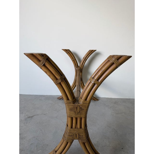 Mid-Century Modern Vintage Coastal Organic McGuire - Style Rattan and Leather Dining Table With Glass Top For Sale - Image 3 of 12