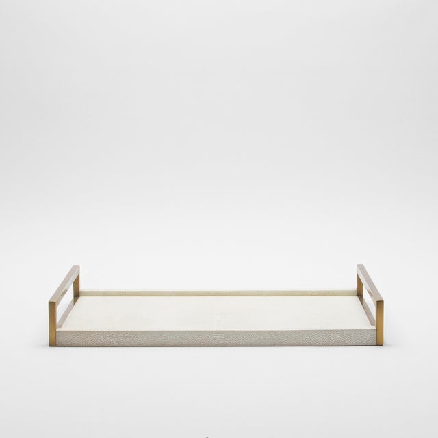 R & Y Augousti Rectangular Tray in Natural Cream Shagreen With Bronze Patina Brass by R&y Augousti For Sale - Image 4 of 11