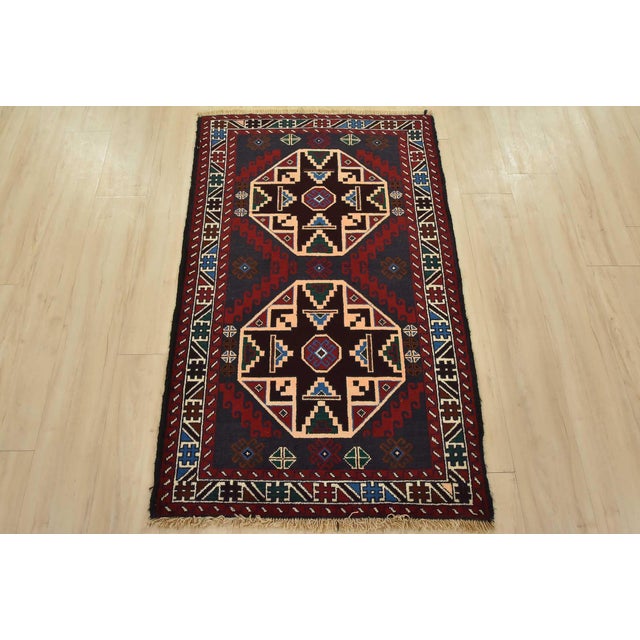 Cabin Baloch Rug 3′ X 4’10” Blue Wool Vintage Tribal Hand-Knotted Oriental Carpet For Sale - Image 3 of 10