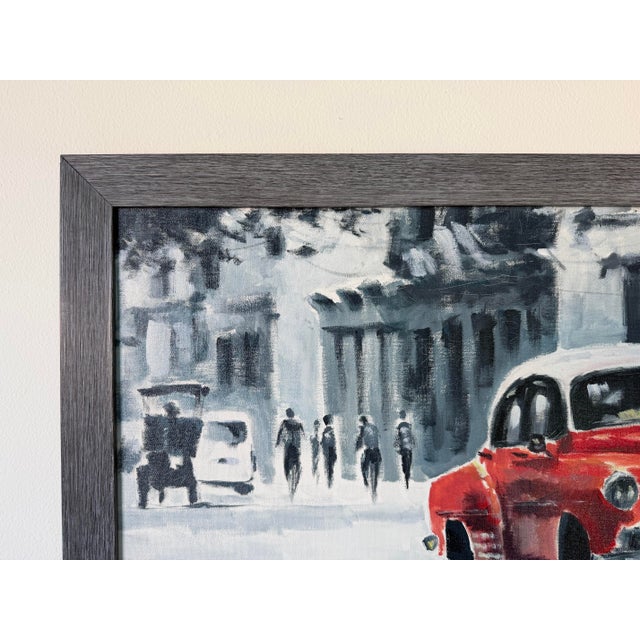 Modern Impressionist Havana Cuba Street Scene Oil on Canvas Painting With Red Classic Car, Signed For Sale In Miami - Image 6 of 11