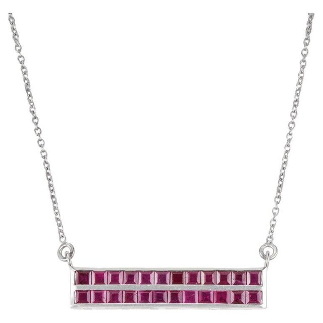 2.81 Ct Double Row Ruby Bar Necklace Pendant in Sterling Silver - Caratandher For Sale - Image 4 of 15