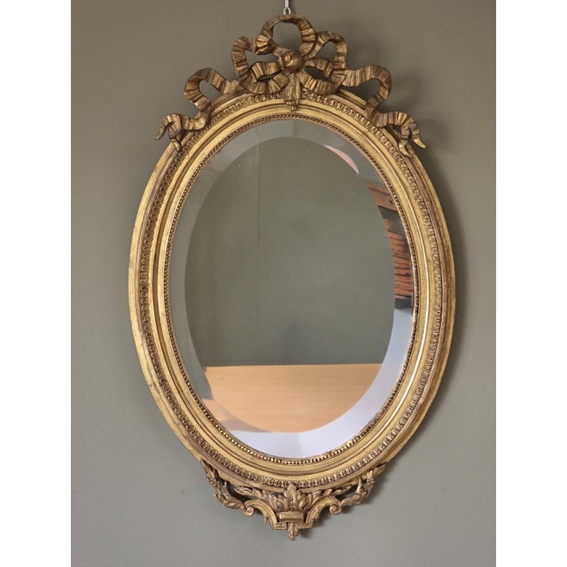 19th Century Napoleon III French Oval Gilded Mirror with Love Knot For Sale - Image 14 of 14