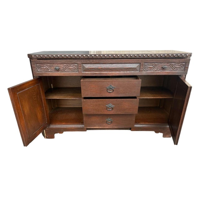 Mission Romweber Viking Oak Arts & Crafts Sideboard or Credenza - Vintage 1950s, Attributed For Sale - Image 3 of 7