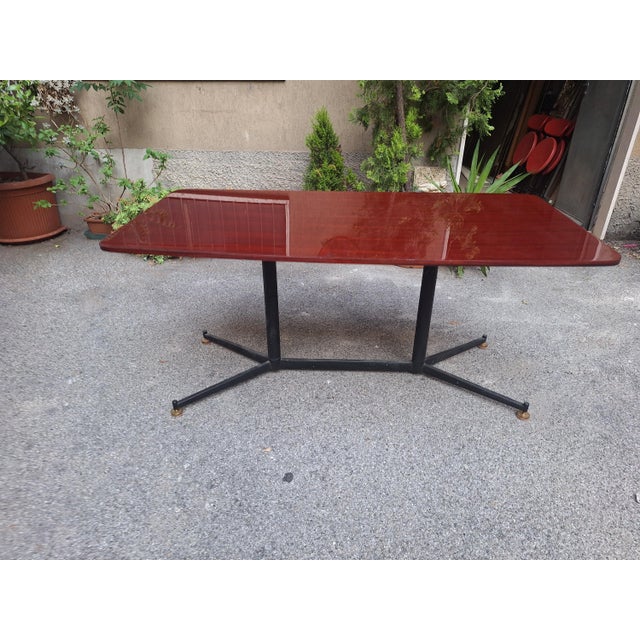 Mid-Century Modern Rectangular Dining Table with Formica Top, Iron Base and Brass Finishes, 1950s For Sale - Image 3 of 12