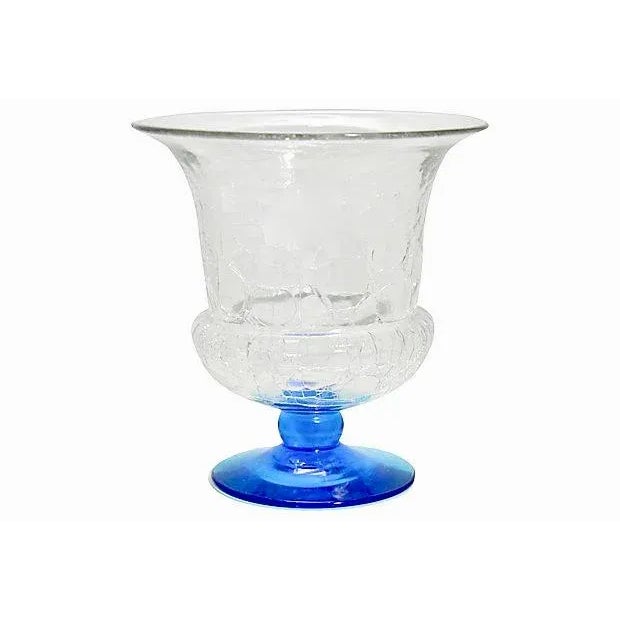 Blue Blenko 1940s Vintage Blue Crackle Art Glass Urn For Sale - Image 8 of 8