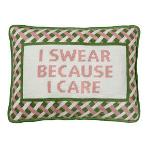 I Swear Because I Care Embroidered Needlepoint Pillow, 10" x 14"