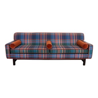 1960s Plaid Sofa With Wooden Base For Sale