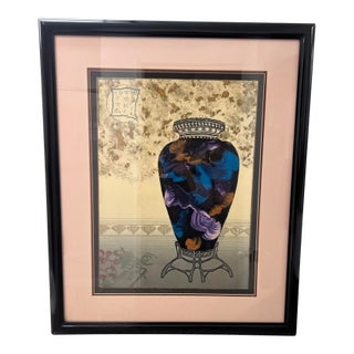 Vintage Postmodern 1980s Windsor Karen Chambellan “Grape Vase” Framed Art Print Vase Decorative Oriental Signed For Sale