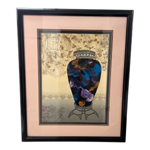 Vintage Postmodern 1980s Windsor Karen Chambellan “Grape Vase” Framed Art Print Vase Decorative Oriental Signed