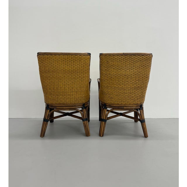 Wood Vintage Woven Rattan Lounge Chairs - A Pair For Sale - Image 7 of 7