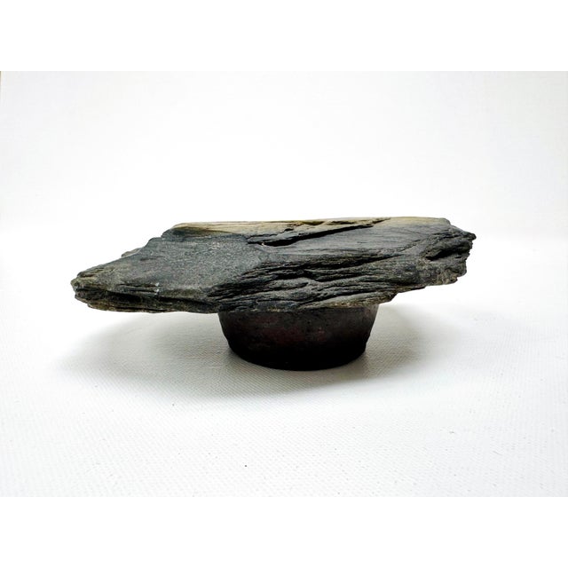 Vintage Natural Slate Ikebana Vase With Metal Flower Frog For Sale - Image 6 of 10