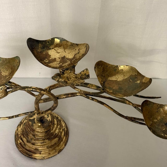 Vintage Brutalist Hand Gilt Wrought Iron Bird Candelabra – Newly Painted For Sale In Mobile - Image 6 of 12