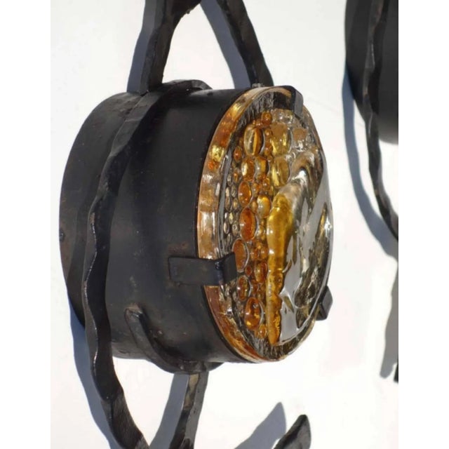 Orange Brutalist Iron & Glass Wall Lamps, 1960s, Set of 6 For Sale - Image 8 of 9