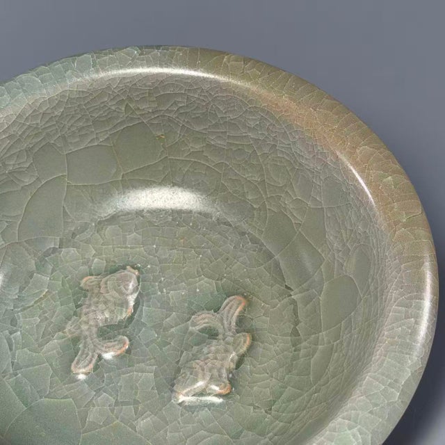 15th Century & Earlier Antique Chinese Longquan Celadon Bowl With Twin Fish Relief For Sale - Image 5 of 7
