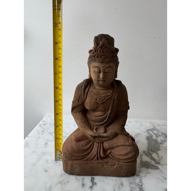 Guan Yin Meditating Buddha Carved Wood Figure For Sale In New York - Image 6 of 7