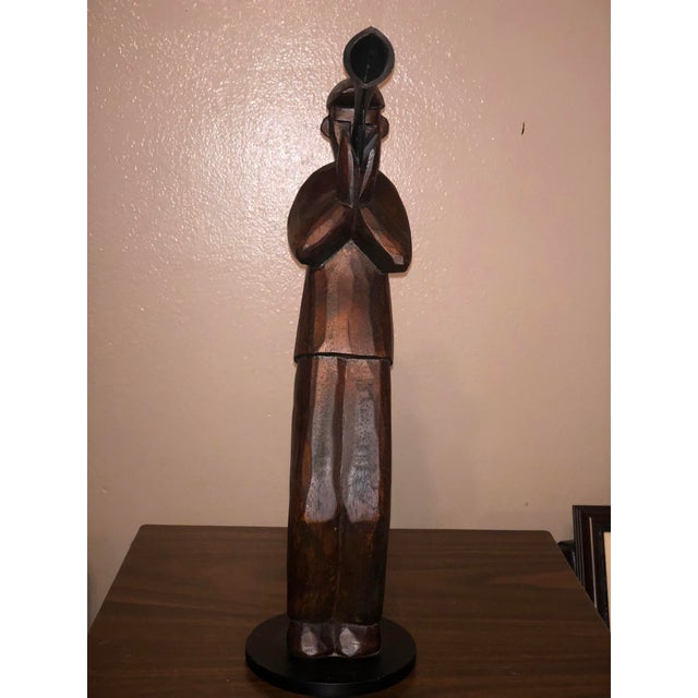 Mid-Century Modern Hand-Carved Wood & Metal Jazz Trumpeter Sculpture – 16.5" For Sale - Image 4 of 8