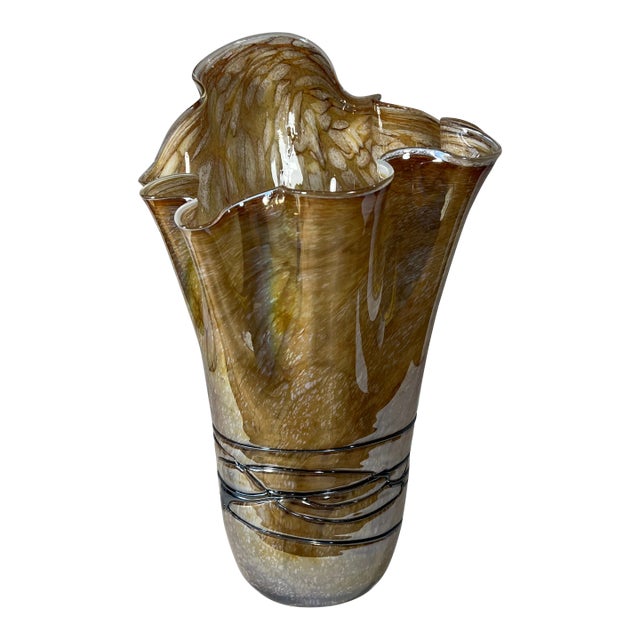 Iridescent Art Glass Gold Tan Handkerchief Vase For Sale