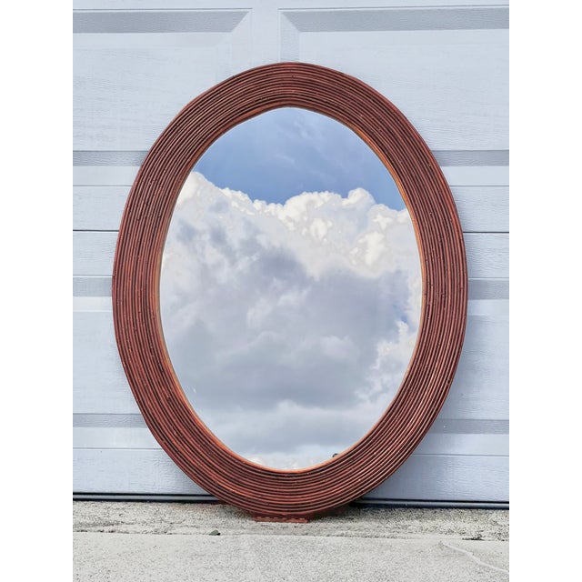 Gabriella Crespi Mid Century Modern Oval Rattan Split Reed Wall Mirror | Attributed to Gabriella Crespi For Sale - Image 4 of 14