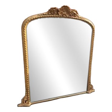 Large Antique English Arched Top Gilt Rope Twist Overmantle Mirror, 19th Century For Sale