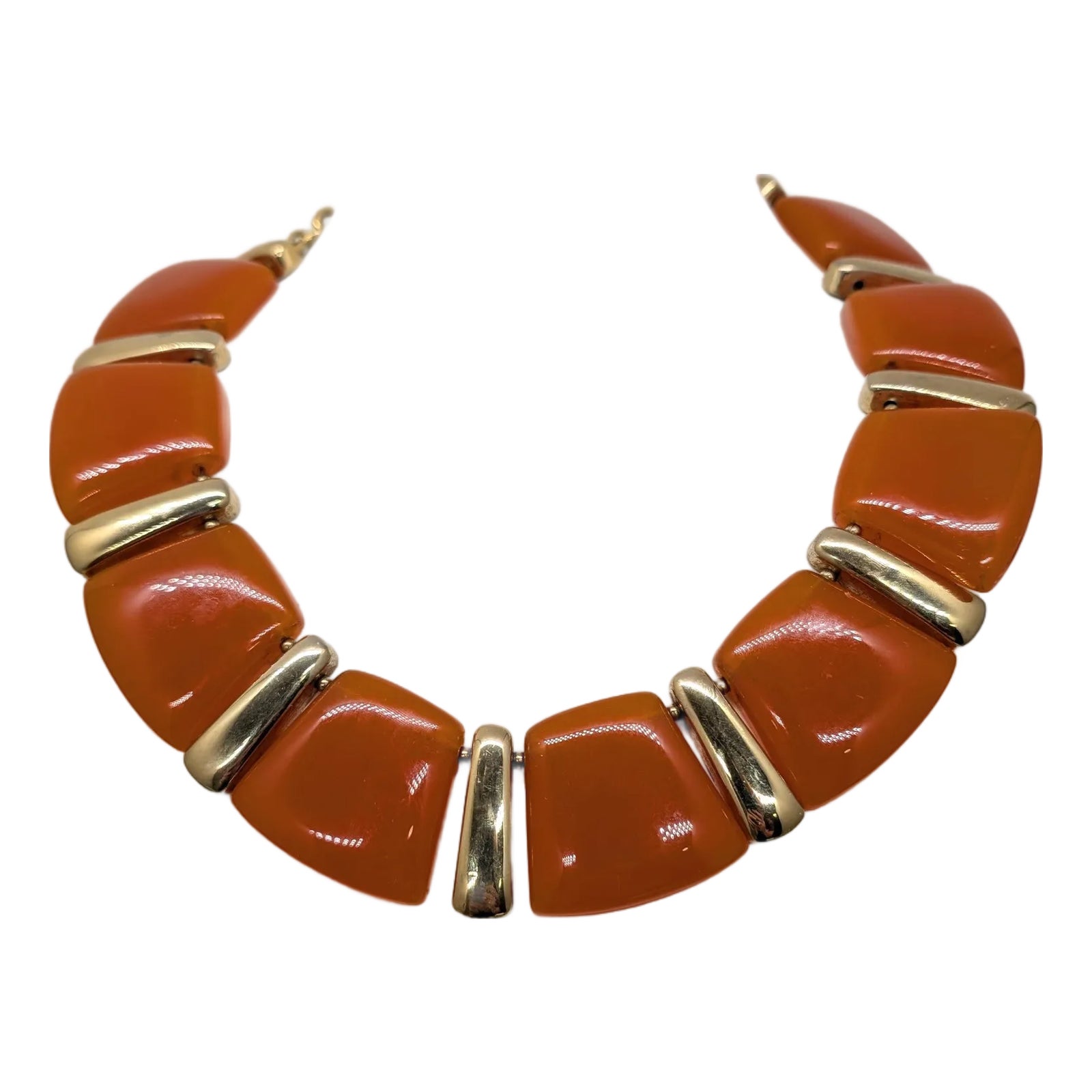 Vintage 1970s Signed Valentino Garavani Goldtone Orange Resin