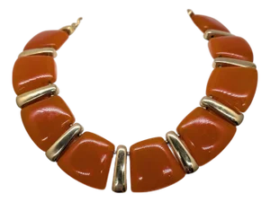 Vintage 1970s Signed Valentino Garavani Goldtone Orange Resin Collar Necklace