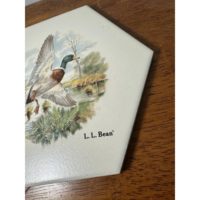 White L.L.Bean Mallard Duck Hexagon Decorative Tile Trivet Wall Art Vintage For Sale - Image 8 of 11