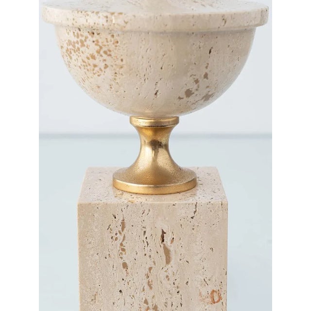Metal Mid-Century Italian Travertine and Brass Table Lamp attributed to Philippe Barbier, 1970s For Sale - Image 7 of 18