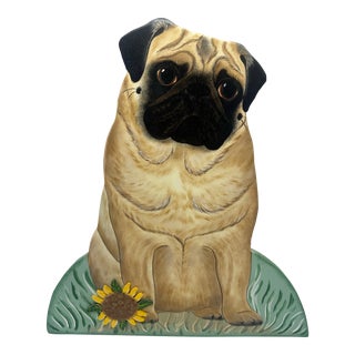 Hand Painted Wooden Vintage Pug For Sale