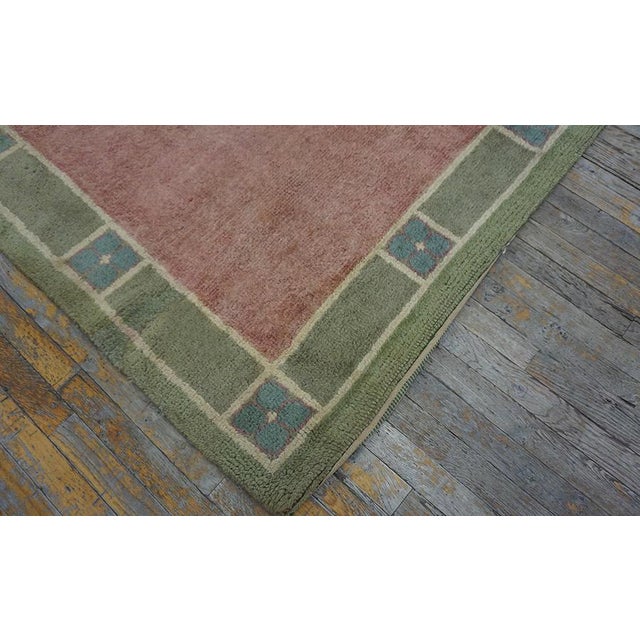1930s Pink-Rose Open Field Antique Austrian Art Nouveau Vienna Werkstatte Rug 9'4" X 13'6" Knotted Wool Carpet For Sale - Image 10 of 11