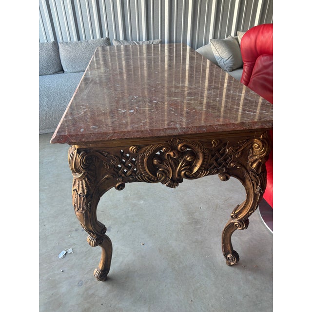 Late 19th Century Louis XIV-style Gilded Wood and Pink Marble Top Console Table For Sale In Dallas - Image 6 of 9