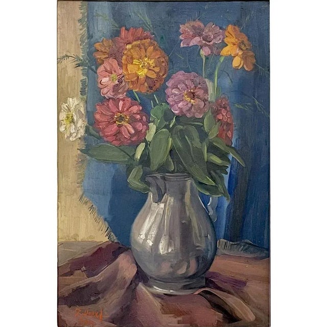 Antique Framed Oil Painting on Canvas by Zollepx is a beautiful work that depicts the classic still life of a pewter...