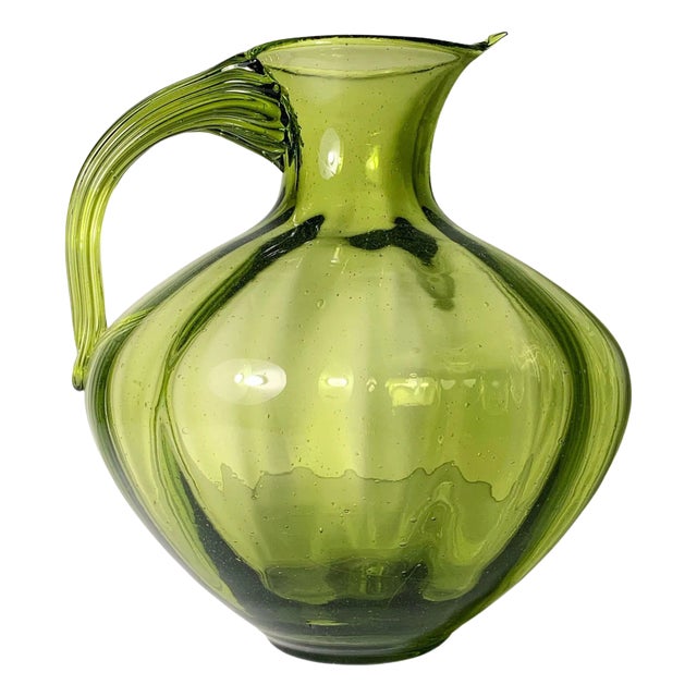 Large Blenko Optic Chartreuse Glass Pitcher Vase by Winslow Anderson For Sale