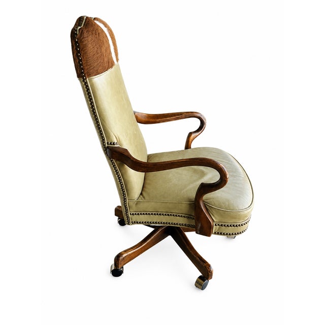 Transitional Old Hickory Tannery Brown Leather Adjustable Executive Office Chair For Sale - Image 3 of 18