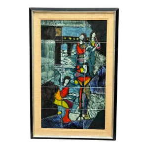 Women Playing Instruments Framed Tile Art by Harris Strong 1950s