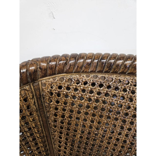 1980s Vintage Classic and Stylish Double Cane Wingback Chair With a Rope Carved Frame and a Linen Paisley Down Seat Cushion For Sale - Image 5 of 6