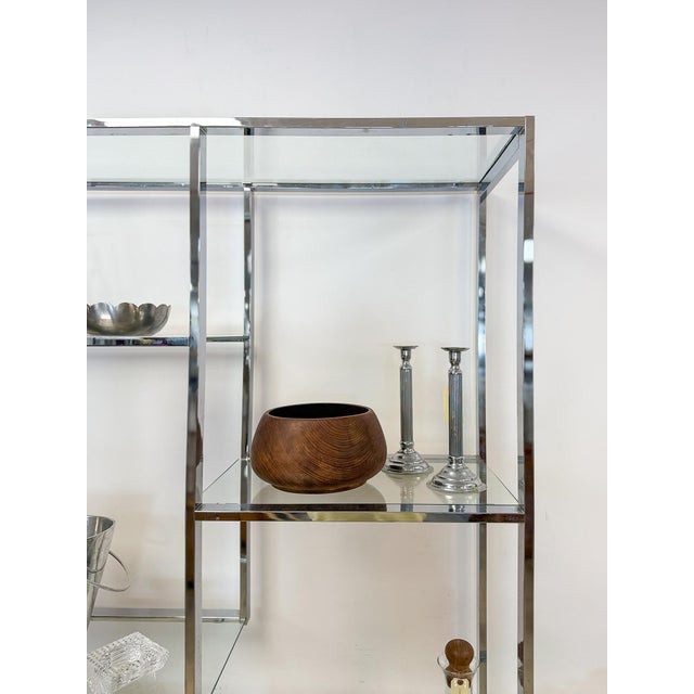 Rare Milo Baughman Style Chrome Glass Etagere Display Shelf Vintage MCM Shelving For Sale - Image 10 of 12